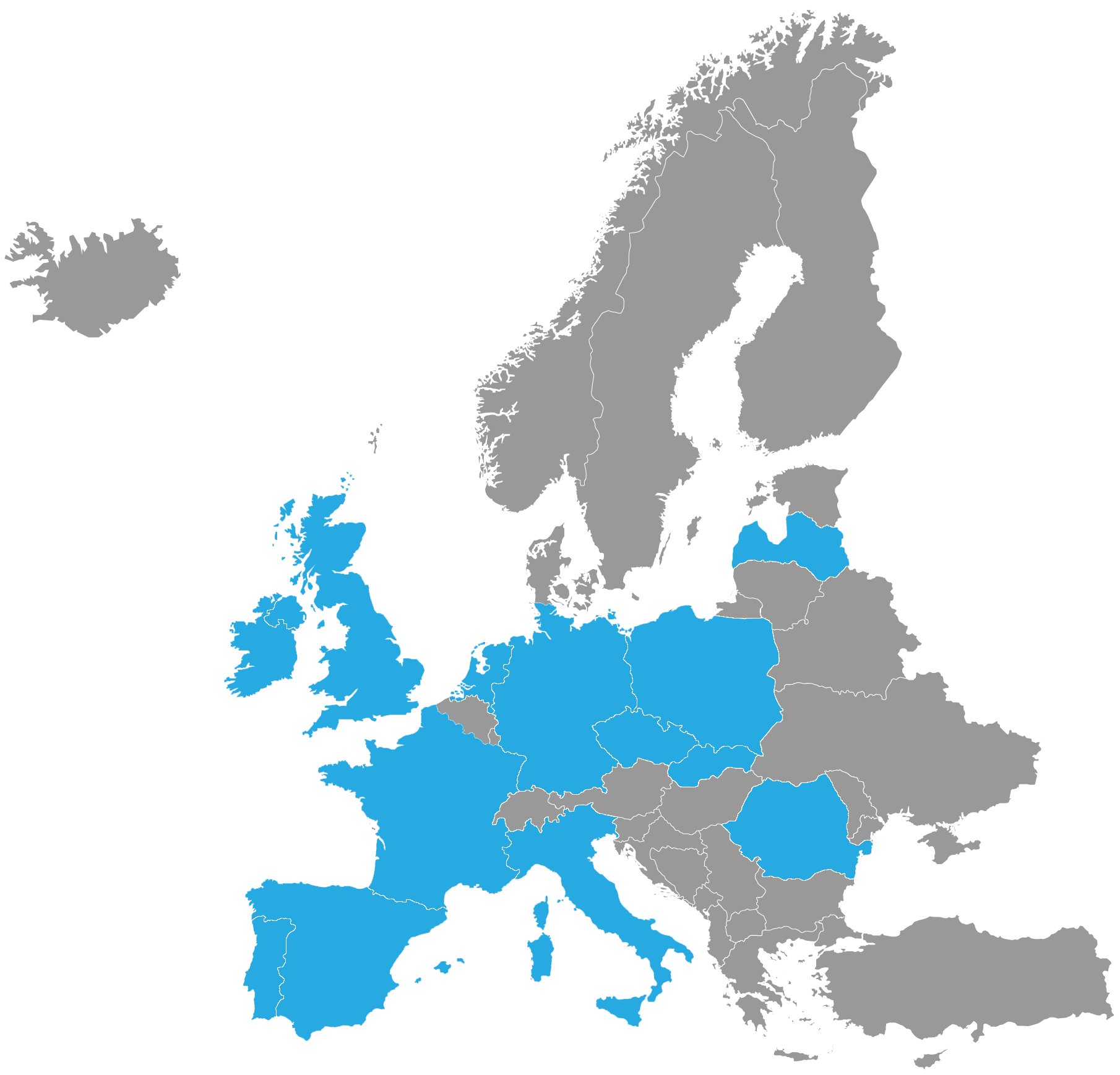 Map of Europe showing countries 4tonic has vehicle data for
