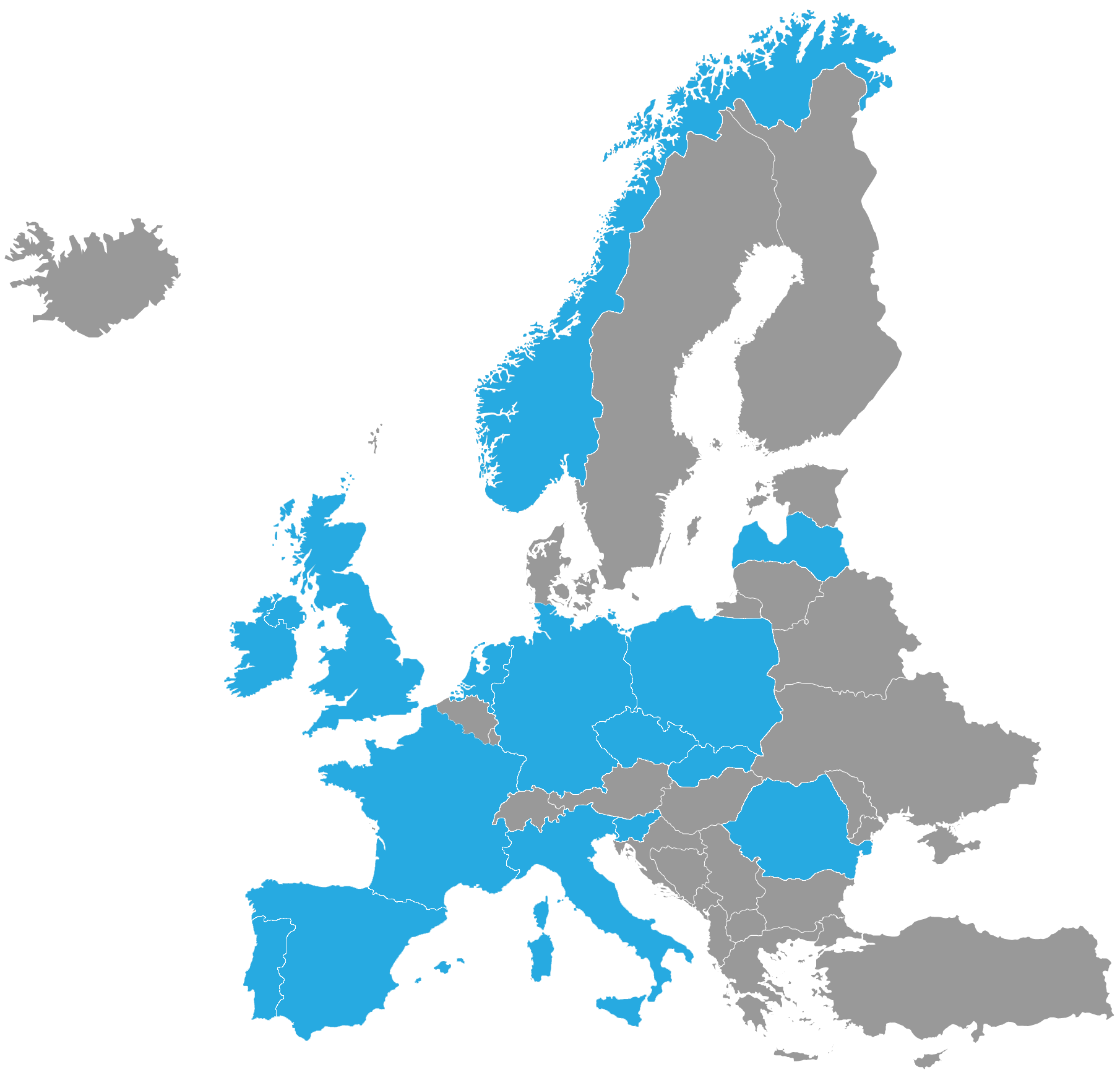 Map of Europe showing countries 4tonic has vehicle data for